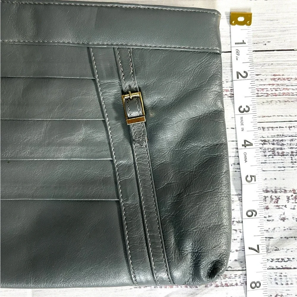 Vintage‎ Almondo Grey Leather Pleated Wristlet Clutch Bag Gold Buckle Detail